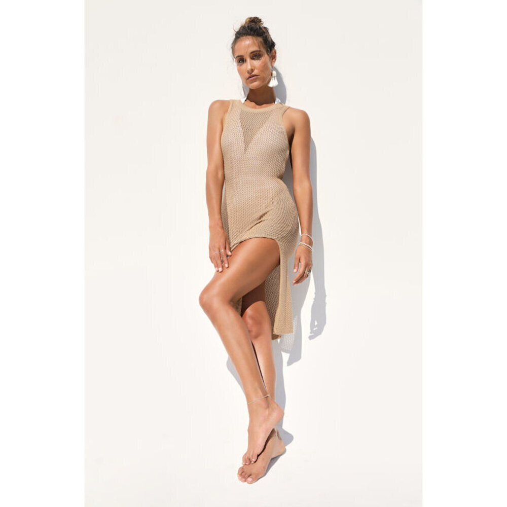 Lulus Sandy Cove Tan Sheer Crochet Swim Cover-up Brown - Size M